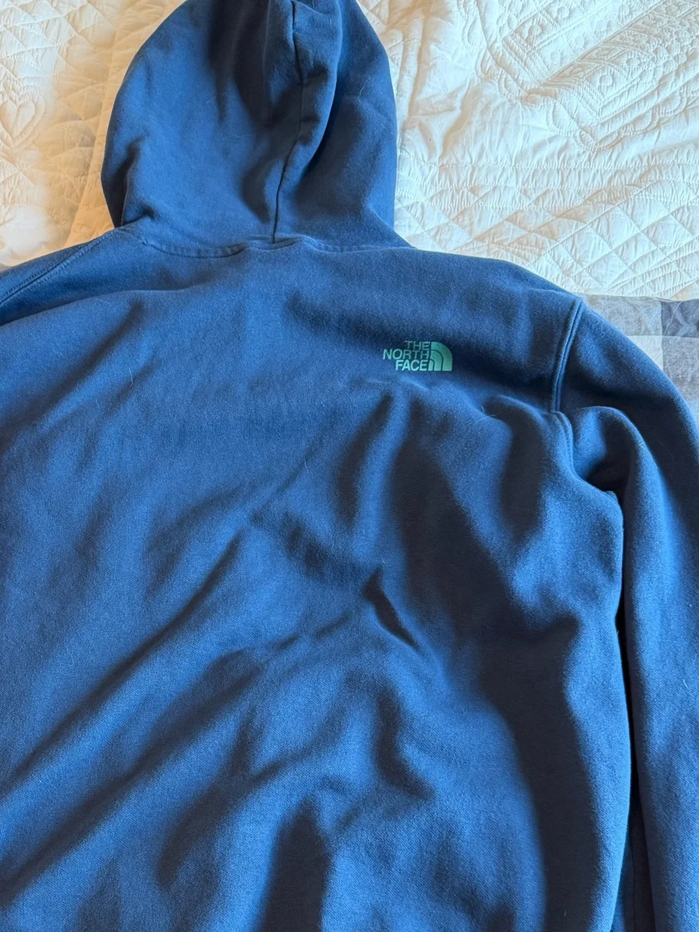 The North Face Men's Navy Crewneck Hoodie with Colorful Chest Graphic